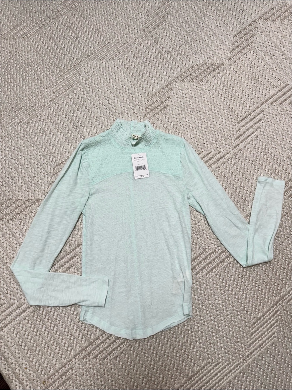 Free People Mint Green Long-Sleeve Lace Yoke Top